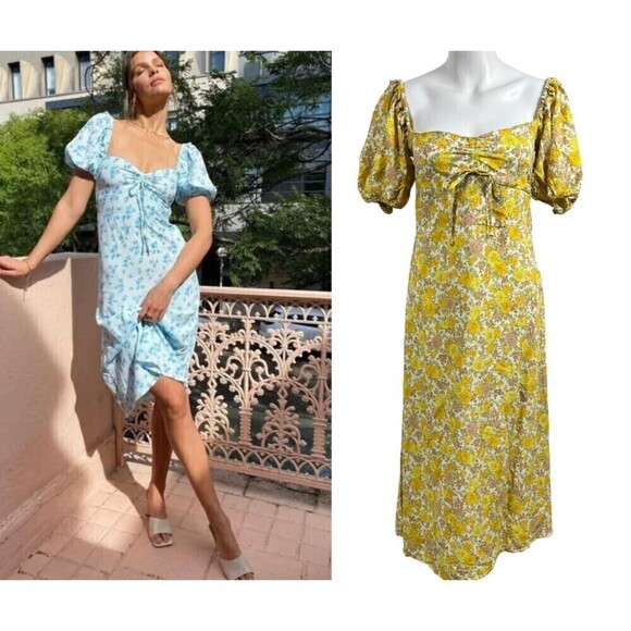 Faithfull The Brand Juniper Women Size 6 Yellow Floral Garden Midi NEW Dress - Picture 15 of 16